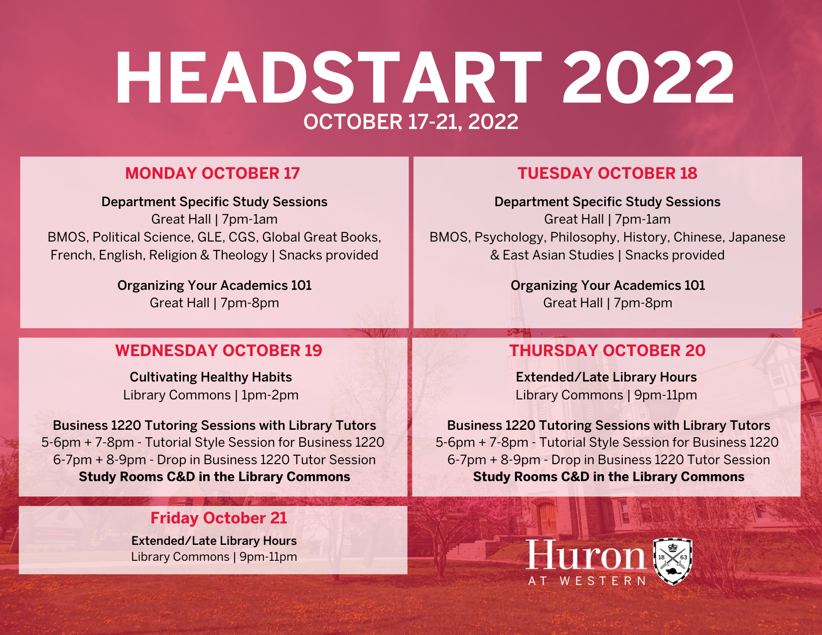 Headstart 2022 Late Library Hours 9pm11pm Huron University