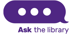 Chat bubble icon with the text "ask the library"